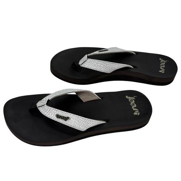 Reef Shoes - Reef Women’s Cushion Flip Flops Size 7 Brown and White with Sparkles